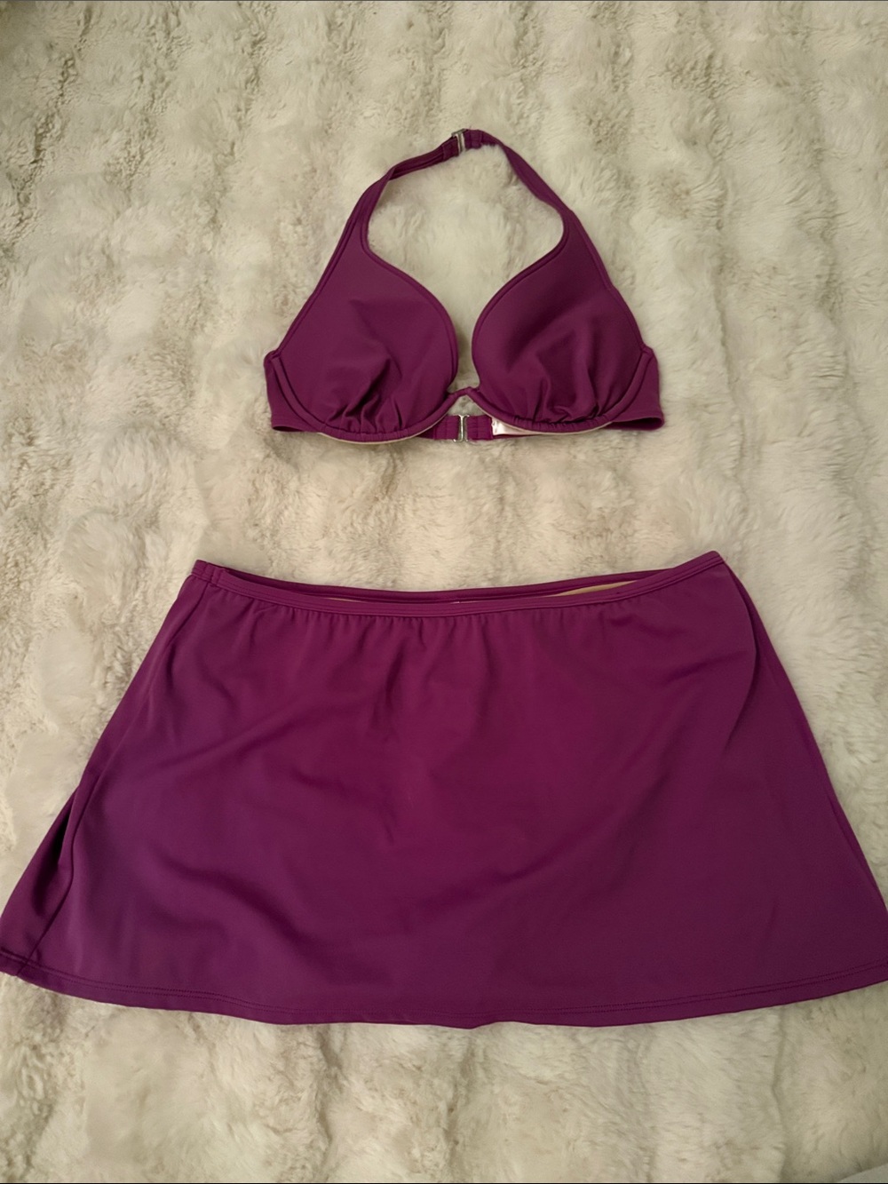 Victoria Secret Women’s Halter Swim Top and Skirt Set in Deep Magenta